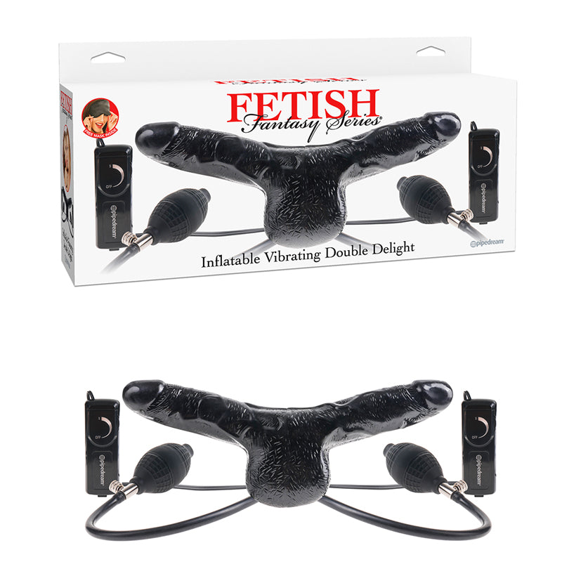 Pipedream Fetish Fantasy Series Inflatable Vibrating Double Delight Remote-Controlled Inflating Dual-Ended Dildo Black