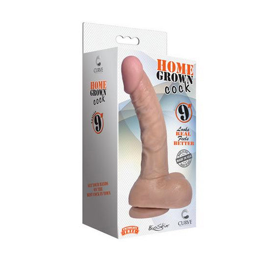 Curve Toys Home Grown Cock 9 in. Dildo with Balls & Suction Cup Beige