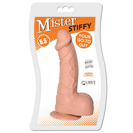 Curve Toys Mister Stiffy 6.5 in. Dildo with Balls & Suction Cup Beige