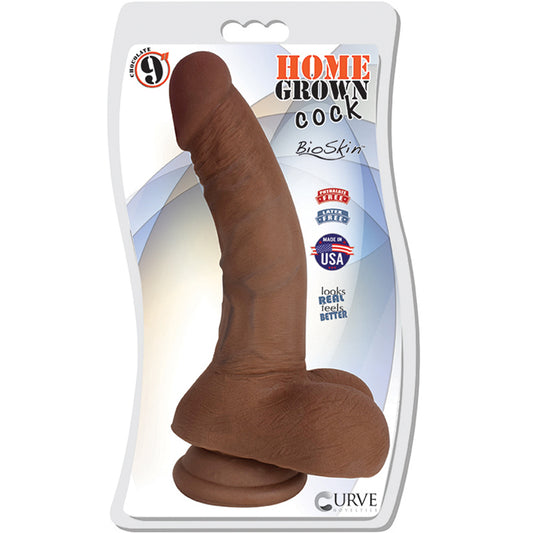 Curve Toys Home Grown Cock 9 in. Dildo with Balls & Suction Cup Brown
