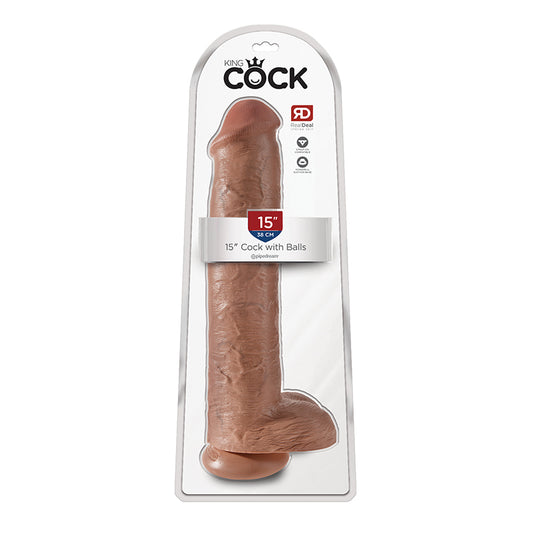 Pipedream King Cock 15 in. Cock With Balls Realistic Suction Cup Dildo Tan
