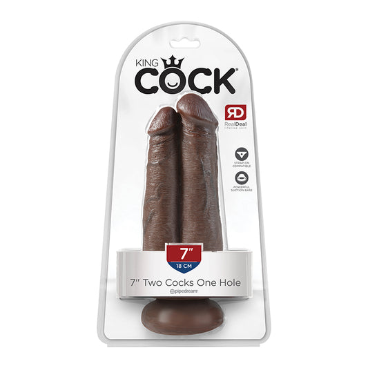 Pipedream King Cock 7 in. Two Cocks One Hole Dual Dildo With Suction Cup Brown