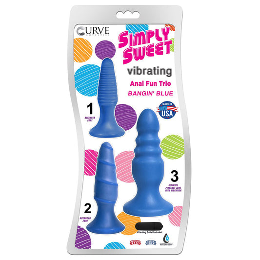 Curve Toys Simply Sweet Vibrating Anal Fun Trio 3-Piece Plug Set Blue