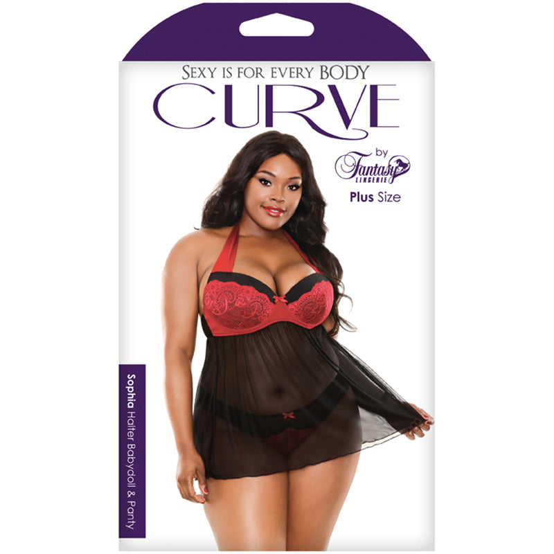 Fantasy Lingerie Curve Sophia Halter Babydoll & Panty Red/Black 3XL/4X Shockwave Adult Lifestyle Entertainment Fantasy Lingerie Curve Sophia Halter Babydoll & Panty Red/Black 3XL/4X Shockwave Adult Lifestyle Entertainment