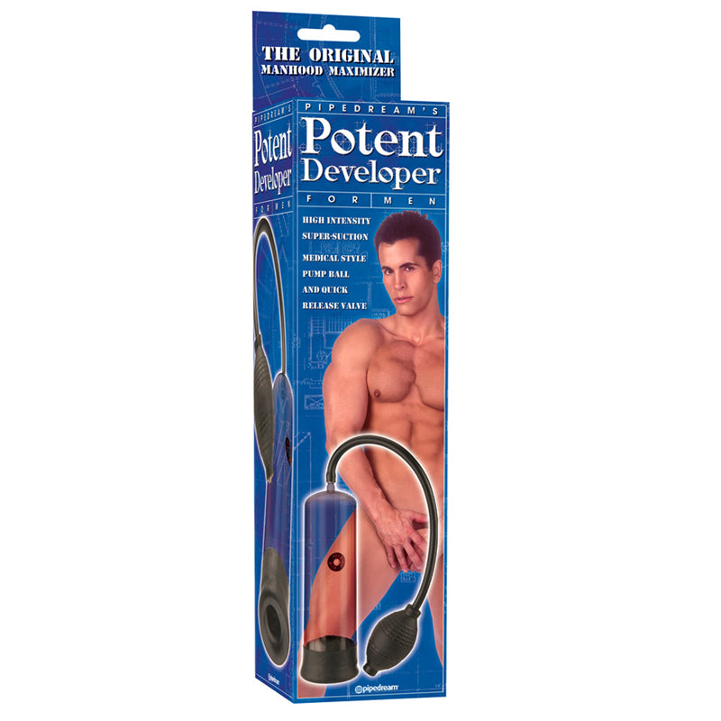 Pipedream Potent Developer Penis Pump Clear/Black  Shockwave Adult  Lifestyle Entertainment
