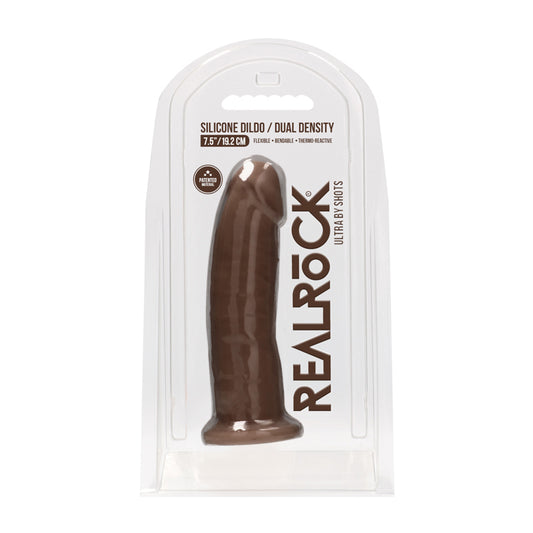 RealRock Ultra Realistic Dual Density Silicone 7.5 in. Bendable Dildo Brown