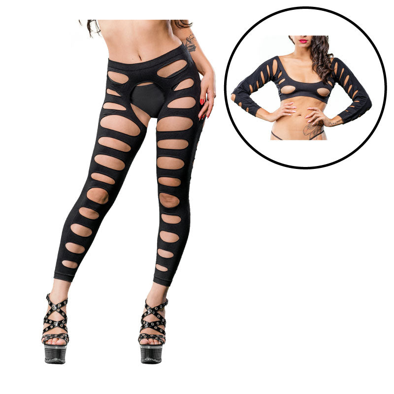 Black Variegated Holes Crotchless Legging OS Packaging Box