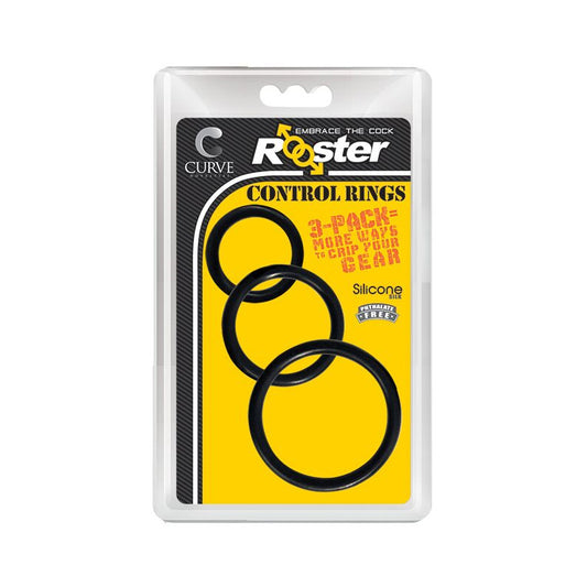 Curve Toys Rooster Control Rings Silicone Cockring 3-Pack Black