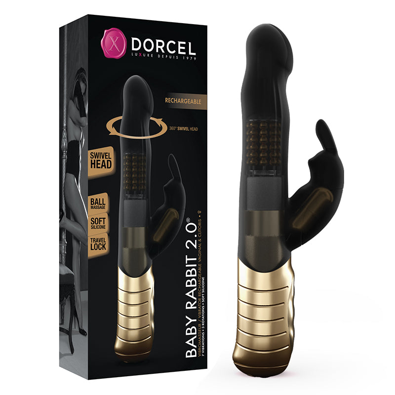 Dorcel Baby Rabbit 2.0 Rechargeable Silicone Rabbit Vibrator Black/Gol Shockwave Adult Lifestyle Entertainment Dorcel Baby Rabbit 2.0 Rechargeable Silicone Rabbit Vibrator Black/Gol Shockwave Adult Lifestyle Entertainment