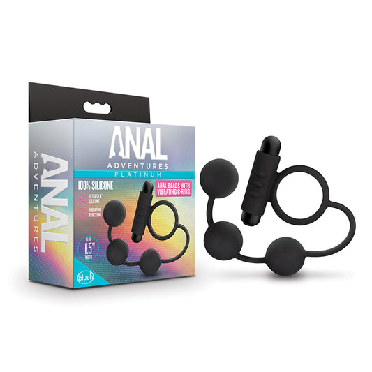 Blush Anal Adventures Platinum Silicone Anal Beads with Vibrating C-Ring Black