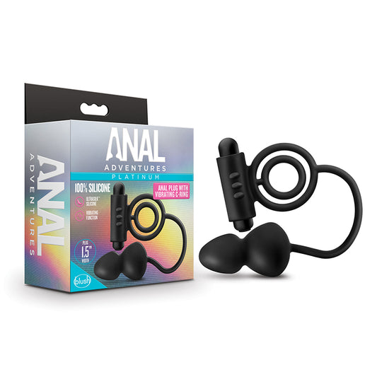 Blush Anal Adventures Platinum Silicone Anal Plug with Vibrating C-Ring Black