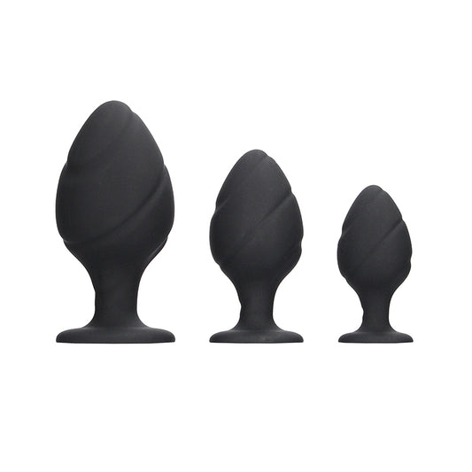 Ouch! 3-Piece Silicone Swirled Anal Plug Set Black