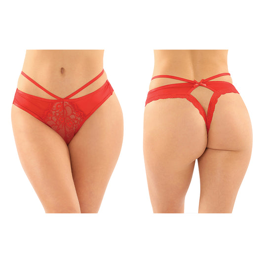 Fantasy Lingerie Kalina Strappy Microfiber & Lace Thong With Back Cutout 6-Pack Red L/XL