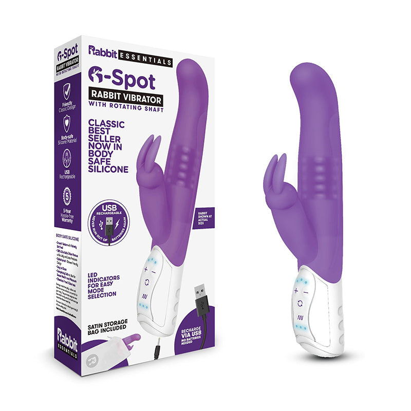 Rabbit Essentials G-Spot Rabbit Vibrator with Rotating Shaft Rechargeable Silicone Purple