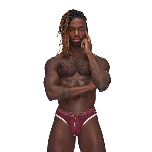 Male Power Sport Mesh Sport Thong Burgundy L/XL