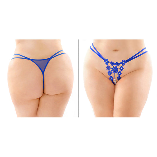 Fantasy Lingerie Aster Crotchless Strappy Flower Pearl Thong Royal Queen Size