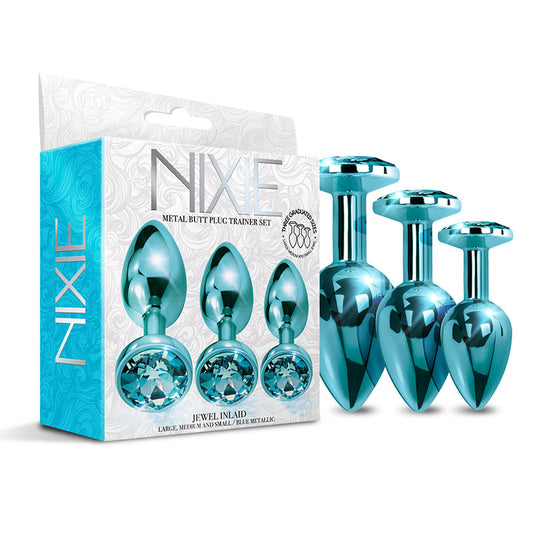 Nixie Metal Butt Plug Trainer Set 3-Piece Blue Metallic
