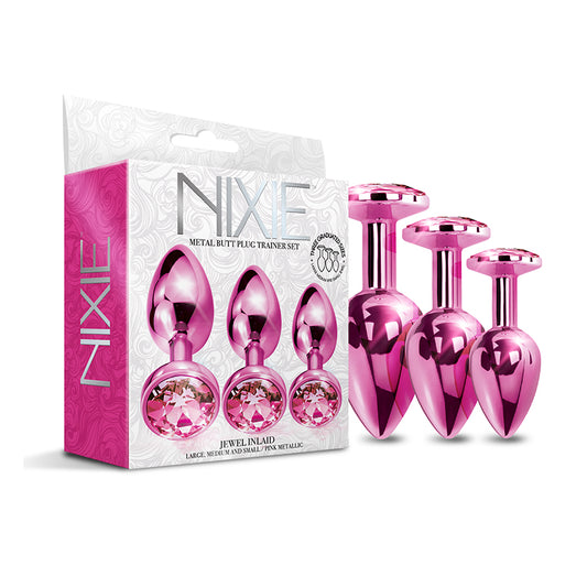 Nixie Metal Butt Plug Trainer Set 3-Piece Pink Metallic