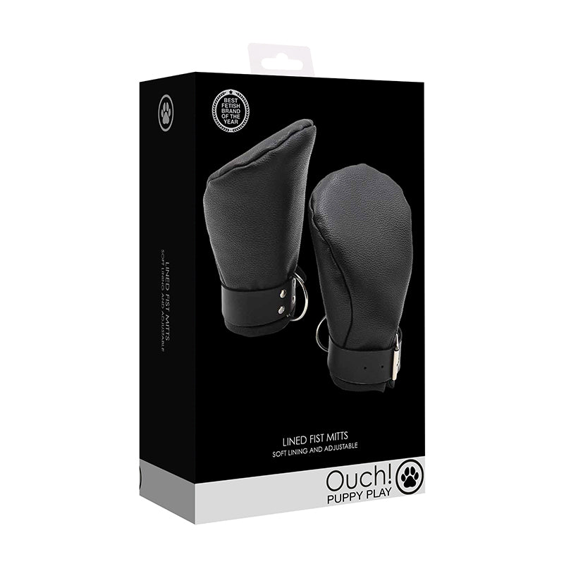 Ouch! Puppy Play Adjustable Lined Fist Mitts Black