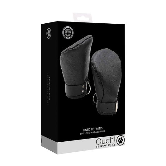 Ouch! Puppy Play Adjustable Lined Fist Mitts Black