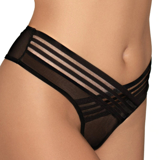 Dreamgirl Mesh Thong with Shadow Stripe Elastic Front Detail Black M Hanging