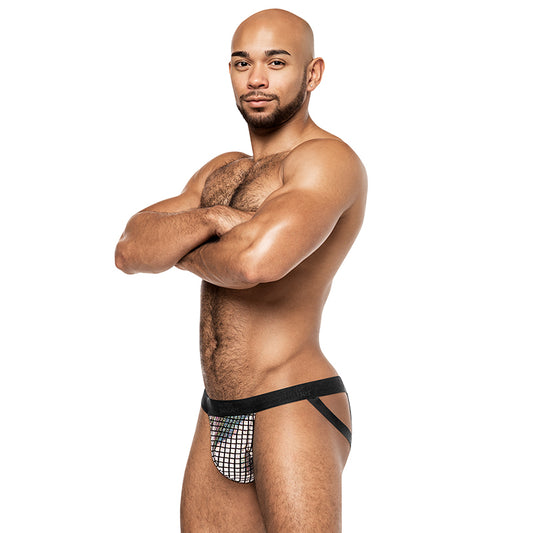 Male Power Disco Desire Strappy Ring Jock Black/Silver S/M
