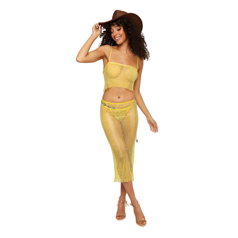 Dreamgirl Fishnet Camisole & G-String Citrus M