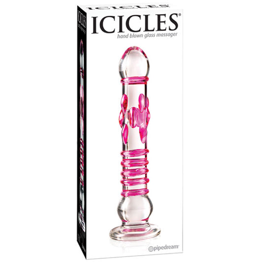 Pipedream Icicles No. 6 Textured 8.5 in. Glass Dildo Pink/Clear