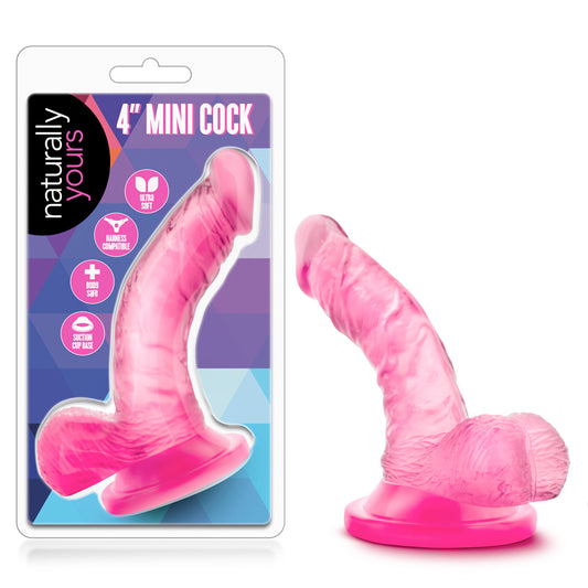 Blush Naturally Yours 4 in. Mini Cock Realistic Dildo with Balls & Suction Cup Pink
