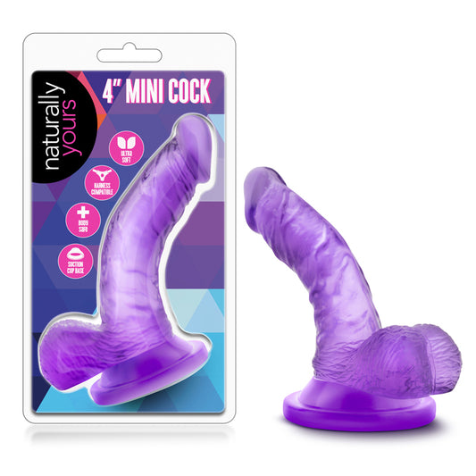 Blush Naturally Yours 4 in. Mini Cock Realistic Dildo with Balls & Suction Cup Purple
