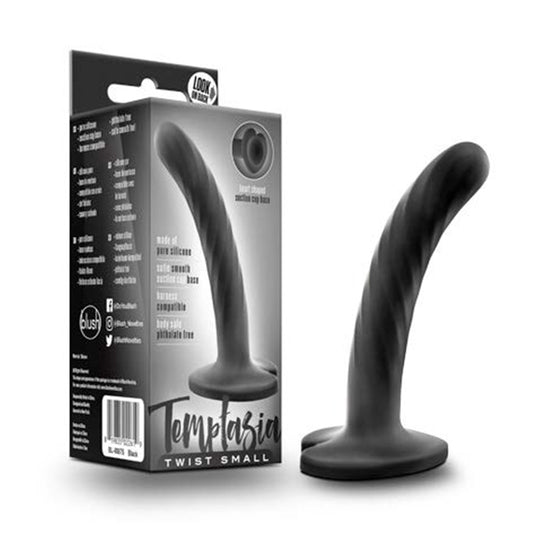 Blush Temptasia Twist 7 in. Curved Textured Silicone Dildo with Heart-Shaped Suction Cup Large Black