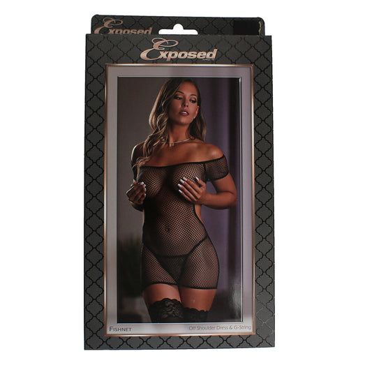 Fishnet Off Shoulder Dress &GStrng BK SM
