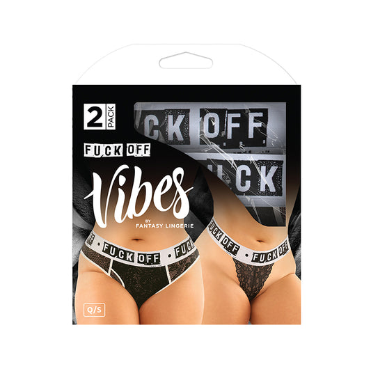 Fantasy Lingerie Vibes Fuck Off Buddy Pack 2-piece Lace Boyfriend Brief & Lace Thong Black White Queen Size