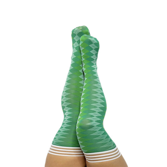Kixies On Point Collection Par 4 Green Argyle Thigh-High Stockings Size D
