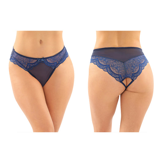 Cassia Crotchless Lace And Mesh Panty S/M Navy