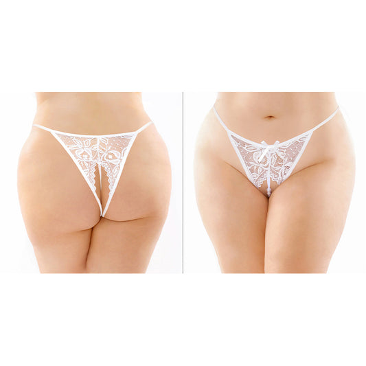 Fantasy Lingerie Calla Crotchless Lace Pearl Panty White Queen Size