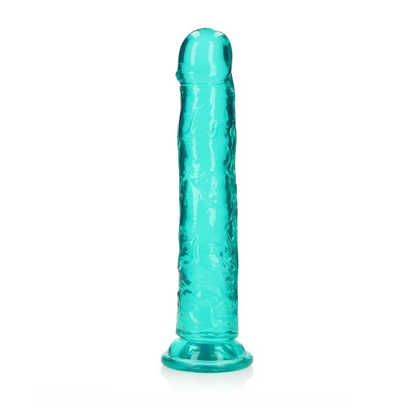 RealRock Crystal Clear Straight 10 in. Dildo Without Balls Turquoise