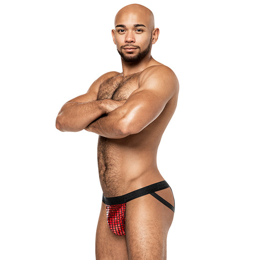 Male Power Disco Desire Strappy Ring Jock Black/Red L/XL